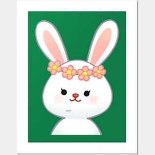 cute rabbit with flower crown Posters and Art